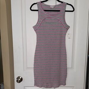Ultra Flirt Gray and Pink Striped Mini Dress